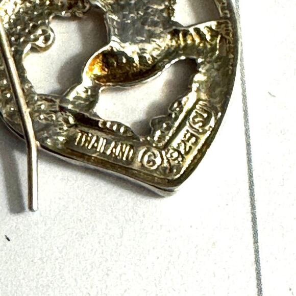 Silver Heart Shaped Humming Bird Pierced Earrings Sterling - Picture 7 of 8